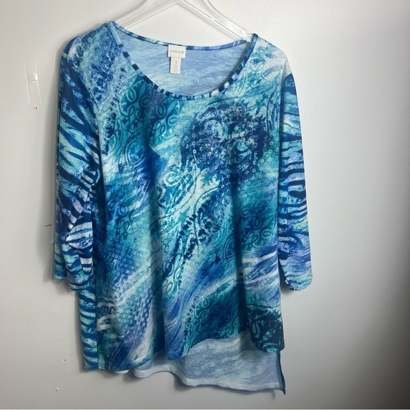 NWT Chico's blue paisly print t-shirt size xl 3 1723 - Picture 1 of 3